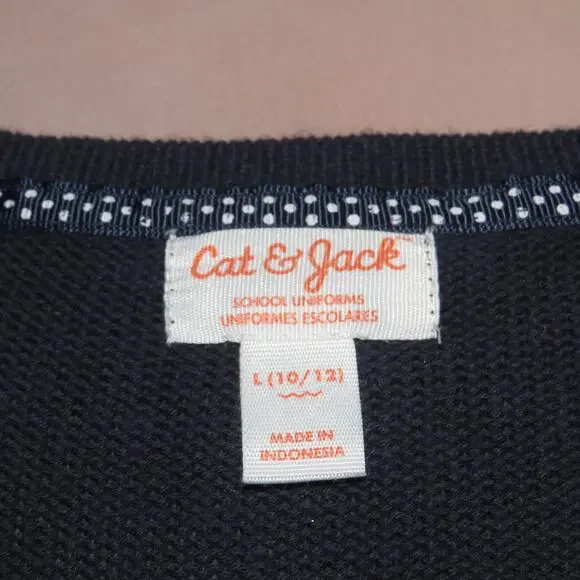 Cat & Jack Navy Navy Crew Neck Girls Cable School Uniform Cardigan - Picture 5 of 6